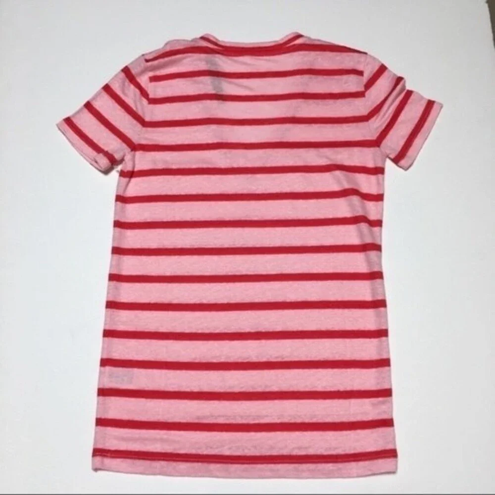 J. Crew Striped Linen V Neck Tee Pink Red XXS NWT